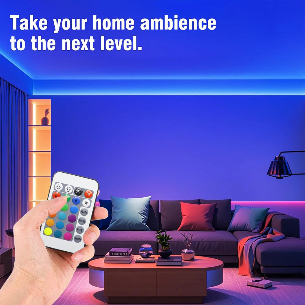 RGB COB LED Strip Lights – 5V USB Powered, 24-Key IR Remote, Color-Changing (1m–5m)