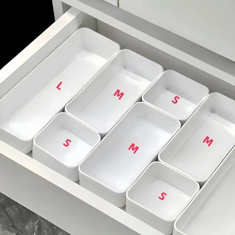 Desk Organizer Storage Box Set – Stackable Plastic Drawer Organizers (Multi-Pack)