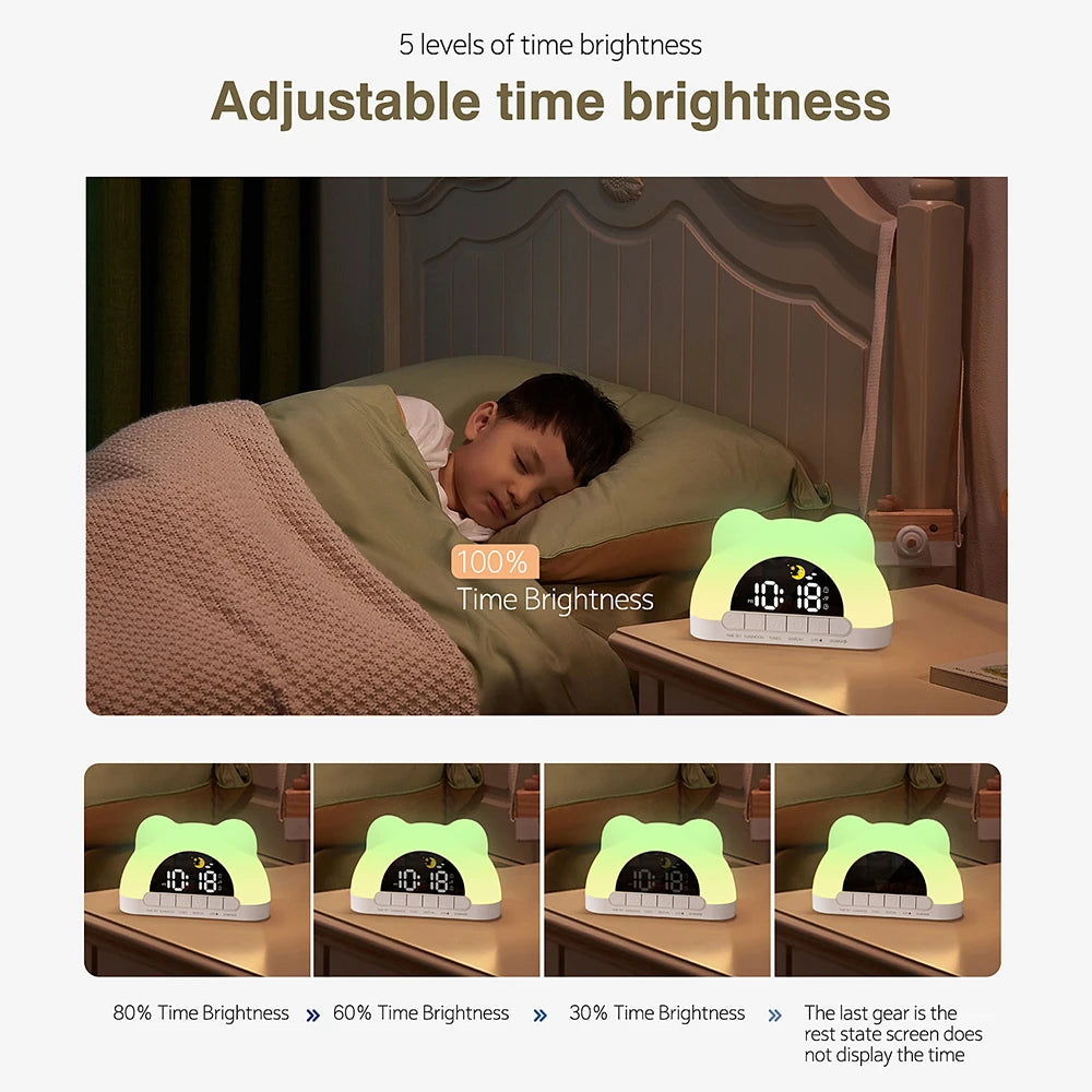 Sunrise Alarm Clock – Digital Wake-Up Light with Colorful Night Light, Bear Design (No Radio)