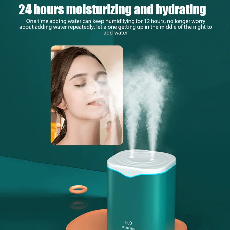 2L Ultrasonic Cool Mist Humidifier – USB, Double Spray, Essential Oil Aromatherapy