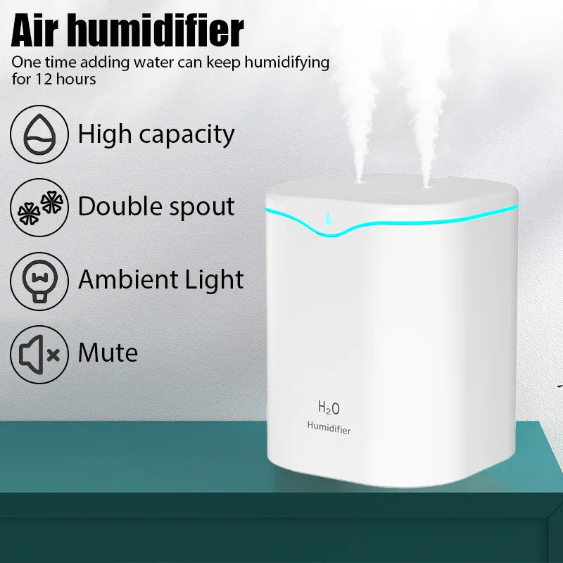 2L Ultrasonic Cool Mist Humidifier – USB, Double Spray, Essential Oil Aromatherapy