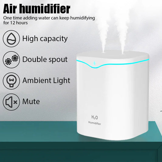 2L Ultrasonic Cool Mist Humidifier – USB, Double Spray, Essential Oil Aromatherapy