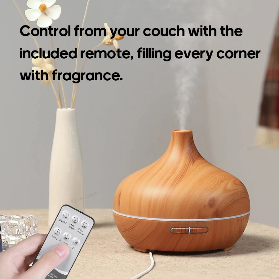 Wood Grain Aroma Diffuser – USB Cool Mist Humidifier with LED Light