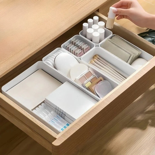 Desk Organizer Storage Box Set – Stackable Plastic Drawer Organizers (Multi-Pack)