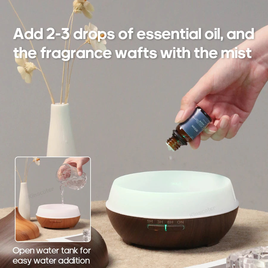 Wood Grain Aroma Diffuser – USB Cool Mist Humidifier with LED Light