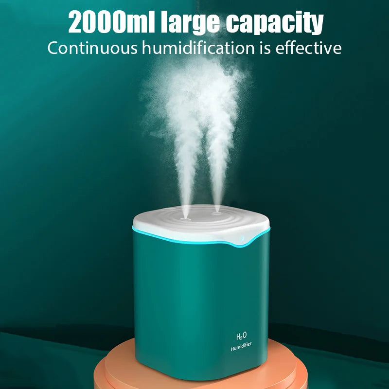 2L Ultrasonic Cool Mist Humidifier – USB, Double Spray, Essential Oil Aromatherapy