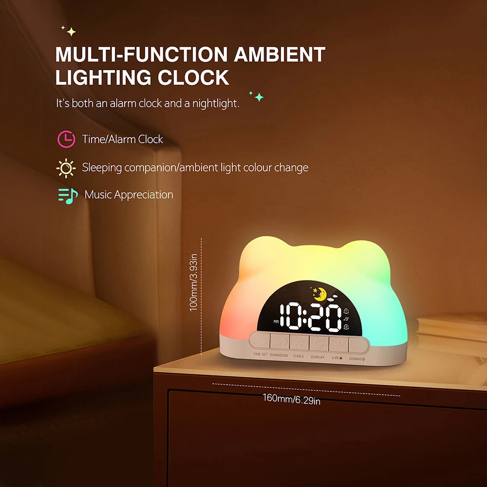 Sunrise Alarm Clock – Digital Wake-Up Light with Colorful Night Light, Bear Design (No Radio)
