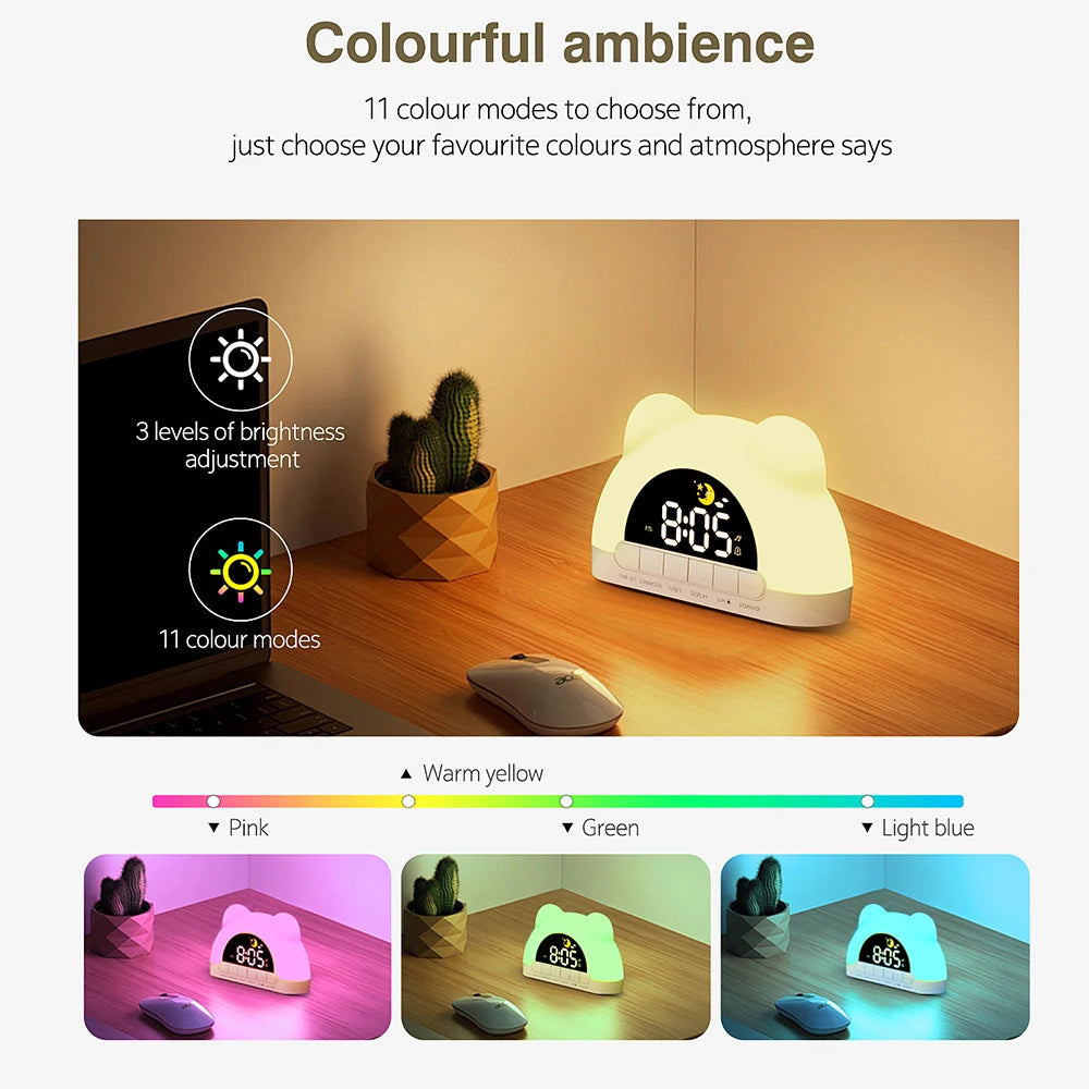 Sunrise Alarm Clock – Digital Wake-Up Light with Colorful Night Light, Bear Design (No Radio)