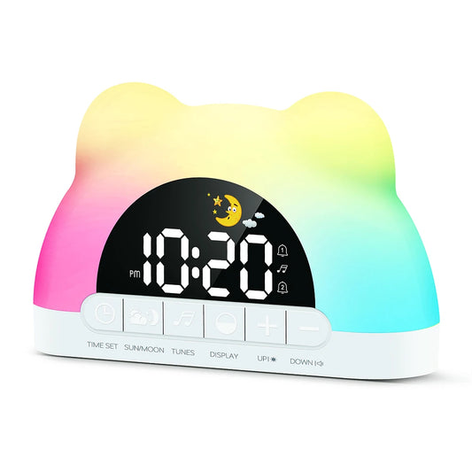 Sunrise Alarm Clock – Digital Wake-Up Light with Colorful Night Light, Bear Design (No Radio)