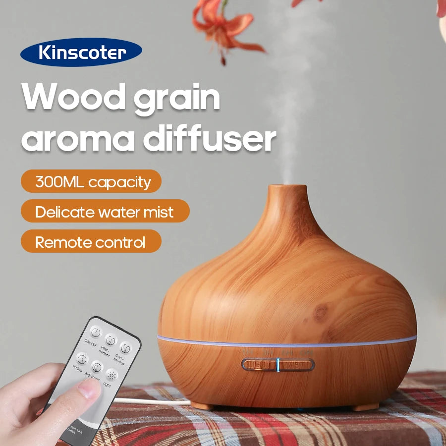 Wood Grain Aroma Diffuser – USB Cool Mist Humidifier with LED Light