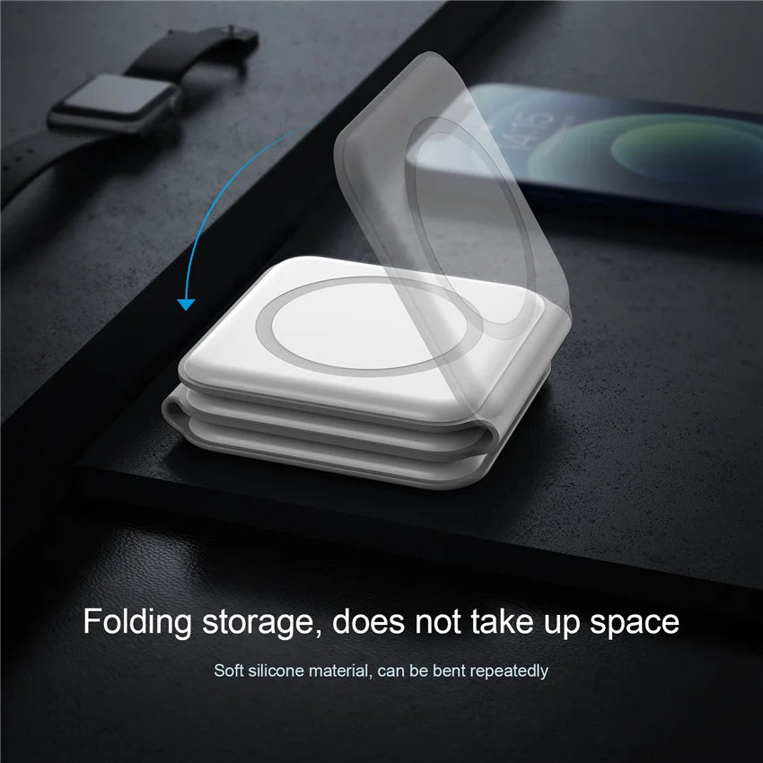3-in-1 Foldable Magnetic Wireless Charging Station – Phone, Earbuds & Smartwatch Stand with USB-C Cable