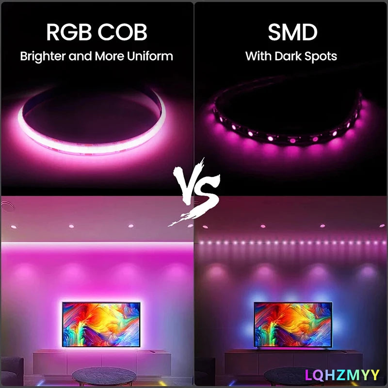RGB COB LED Strip Lights – 5V USB Powered, 24-Key IR Remote, Color-Changing (1m–5m)